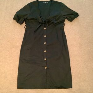 BOOHOO BUTTON DOWN PUFF SLEEVE BELTED DRESS